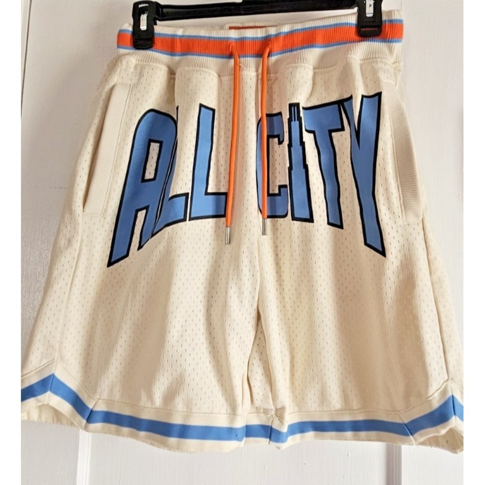Just Don ALL CITY mens S lined basketball shorts w drawstring white‎